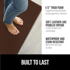 GORILLA GRIP 2 Pack Comfortable Cushioned Kitchen Mats for Floor, 17x24 + 17x48, Waterproof and Stain Resistant, 1/2 Inch Thick Soft Ergonomic Standing Desk Anti Fatigue Mat, Foam Supports Feet, Brown