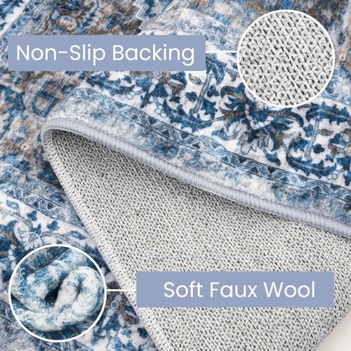 KOZYFLY Runners for Hallways 2x5 Ft Washable Kitchen Runner Rug Boho Runner Rug for Entryway Indoor Blue Printed Oriental Faux Wool Floor Carpet Runner for Laundry Room Kitchen Hall - color: Blue/Brown/White, size: 2' x 5' (Runner)