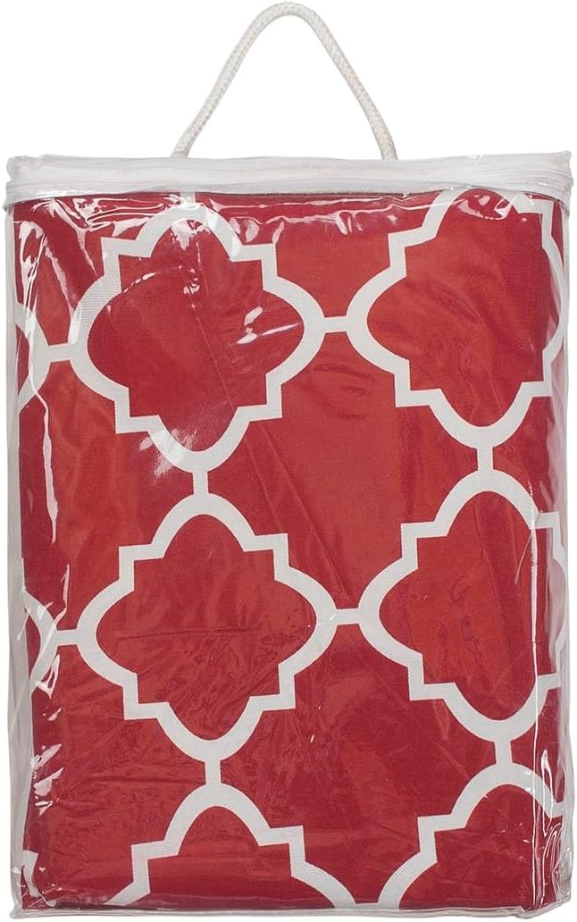 Outdoor/Indoor Inflatable Ottoman Pouf D20 xH9, All Weather Round Footstool with Foot Pump, Water Repellent Portable Footrest with Handle for Patio Garden Camping Travel-Red Geometry