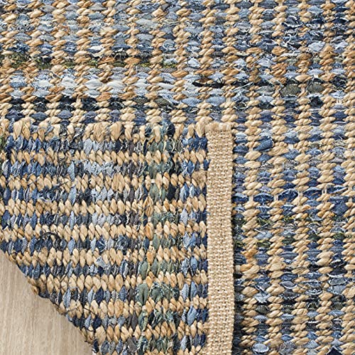 SAFAVIEH Cape Cod Collection Accent Rug - 2' x 3', Natural & Blue, Handmade Flat Weave Coastal Braided Jute, Ideal for High Traffic Areas in Entryway, Living Room, Bedroom (CAP352A) - size: 2' x 3' (Rectangular)