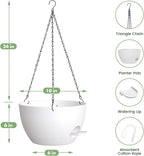 3 Pack 10 Hanging Flower Pots with Chains Self Watering Plastic Planters for Indoor Outdoor Plants, Sturdy Triangular Iron Chain Design for Garden PorchPlastic Hanging Flower pots (3, White)