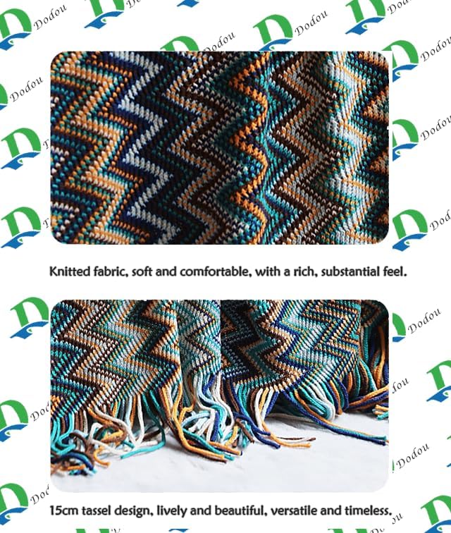 Boho Bohemian Throw Blanket for Couch Sofa Bed, Soft Cozy Lightweight Boho Blankets Knitted with Tassel, Decorative Blanket All Season 50x60 inches (Blue)