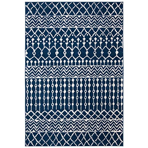 SAFAVIEH Tulum Collection Accent Rug - 2' x 5', Navy & Ivory, Moroccan Boho Distressed Design, Non-Shedding & Easy to Clean, Ideal for Front Door, Kitchen, Entryway, Foyer (TUL270N) - color: Navy/Ivory, size: 2' x 5' (Rectangular)