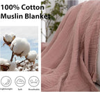 Simple&Opulence Cotton Muslin Throw Blanket for Bed, Couch, Knit Woven Gauze Blanket with Tassels, Soft Lightweight Cozy Pre-Washed Breathable Farmhouse Decoration for All-Season (Dusty Rose)