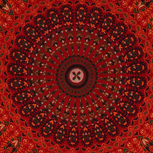 Bless International Handmade Indian hippie Bohemian Psychedelic Peacock Mandala Wall hanging College Dorm Beach Throws Table Cloth Bedding Tapestry (Golden Red, Poster(30x40Inches)(76x101cms)) - color: Golden Red, size: 40"L x 30"W