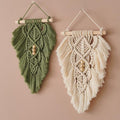 Jditngp 2PCS Hand Woven Leaf Wall Hanging,Leaf Tapestry Wall Hanging,Nordic Room Wall Feather Ornament,Boho Woven Tapestry Bohemian Home Decor for Living Room Bedroom or Entryway Wall Art Green White