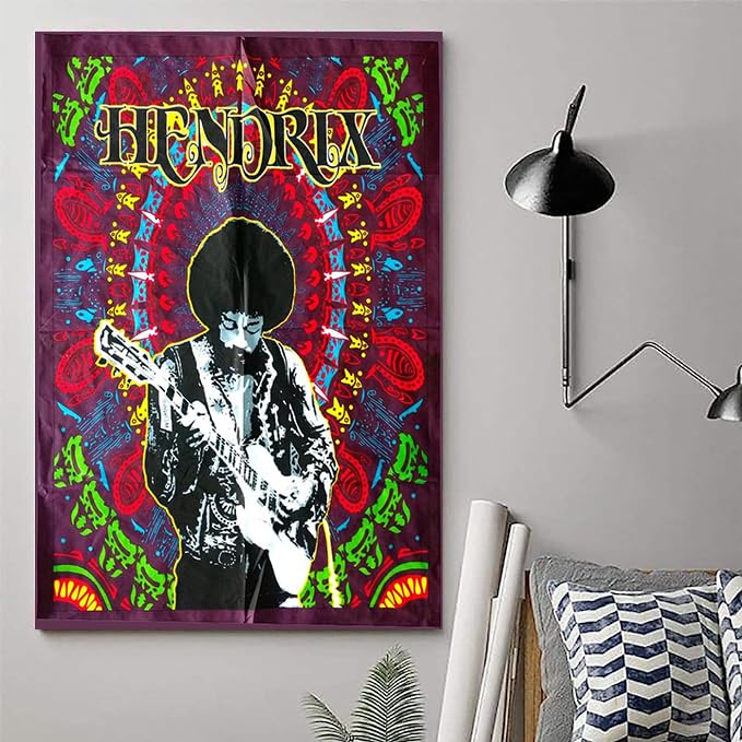 Rastogi Handicrafts Hendrix Guitar 40" X 30" Poster Size Tapestry Decorative Indian Dorm Decor Cotton Tapestry Indian Multi Colored Wall Poster Indian Deity (RH-144) - color: Rh-144