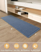 AMOAMI Upgraded Waffle Runner Rug Super Absorbent Non Slip Bath Mats for Bathroom Floor Washable Bathroom Runner Rug with Tassels, Ideal for Hallway Bedroom Laundry Room, Blue, 2' x 6'(24" x 72")