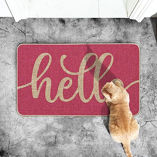 Artoid Mode Pink Hello Spring Doormat, Summer Home Decor Low-Profile Switch Rug Door Mat Floor Mat for Indoor Outdoor 17x29 Inch - color: Pink, size: 17" x 29"