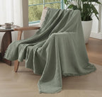 KyraHome 100% Organic Cotton Throw Blankets, 60"x80", Pre-Washed Plant Dyed, Lightweight Gauze Soft Muslin Blankets, Adults, Picnic, Travel, Summer, All Season, Sage Green - color: Sage Green, size: Large Throw