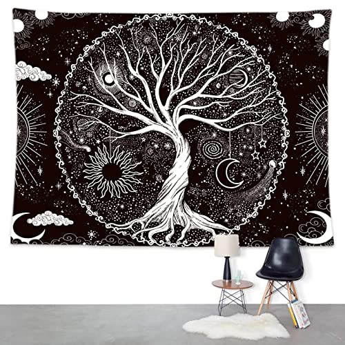 Wonrizon Tree of Life Tapestry,Black and White Galaxy Space Tapestries Aesthetic Psychedelic Wall Hanging decor for Living Room Bedroom (30" x 40") - size: 40"L x 30"W