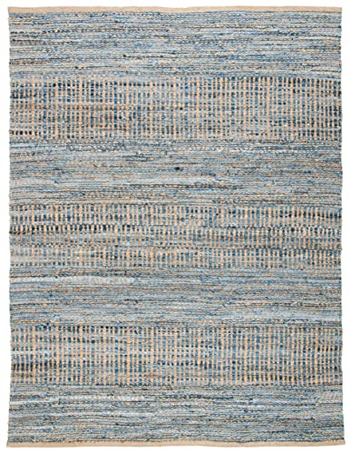 SAFAVIEH Cape Cod Collection X-Large Area Rug - 11' x 15', Natural & Blue, Handmade Flat Weave Coastal Braided Jute, Ideal for High Traffic Areas in Living Room, Bedroom (CAP353A) - size: 11' x 15' (Rectangular)