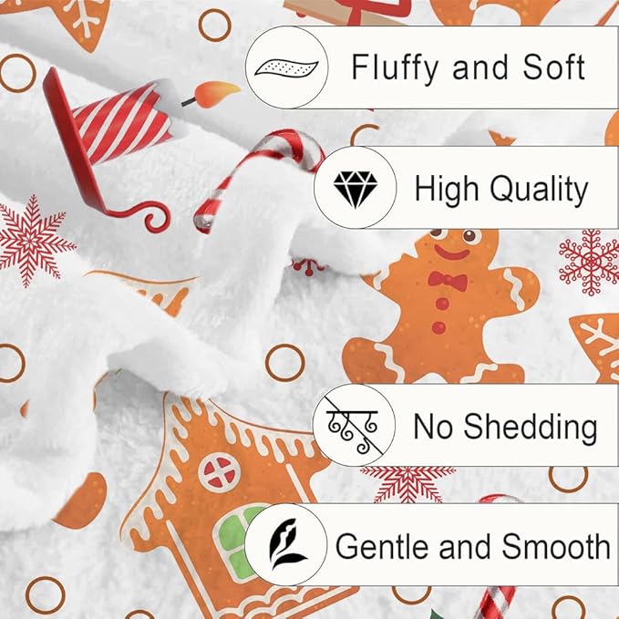 Christmas Throw Blanket Flannel Blankets Warm and Soft Gingerbread Cozy Fuzzy Winter Throws for Couch Sofa 50x60 Inch