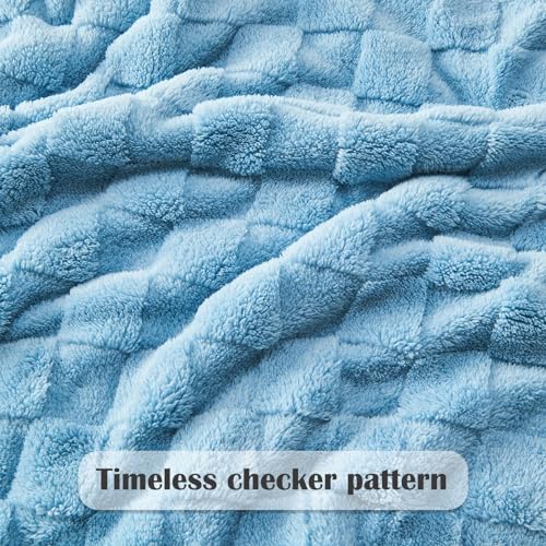 NEWCOSPLAY Super Soft Throw Blanket Blue Premium Silky Flannel Fleece 3D Checkered Lightweight Bed Blanket All Season Use (Blue Checkered, Throw(50"x70")) - color: Blue Checkered, size: Throw(50"x70")