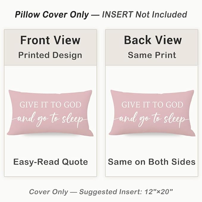 Dusty Rose Pink Throw Pillow Covers 12x20 Inch Set of 2 – Christian Gifts for Mom or Daughter – Relax God’s Got This/Give It to God and Go to Sleep – Bedroom Faith Decor