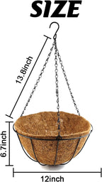 TIHOOD 2 Pack 12 inch Hanging Planter Basket Outdoor Large Hanging Flower Pots Indoor with Coco Coir Liner Round Wire Plant Holder Chain Hanging Basket Garden for Home Decor Balcony Office (2)