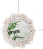Artilady Macrame Hanging Wall Mirror - Boho Fringe Round Handmade Decorative Acrylic Mirror for Apartment Living Room Bedroom Baby Nursery Home Decor (Wood Beads)