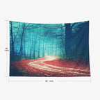 EMMTEEY Halloween Foggy Forest Tapestry Autumn Forest Road Red Leaves Boy Tapestry for Bedroom 60X40 Landscape Tapestry Present for Families