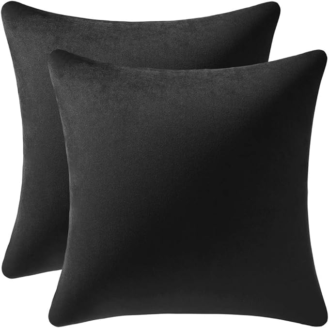 Throw Pillow Covers 22x22 Black: Pack of 2 Cozy Soft Velvet Square Modern Luxury Decorative Throw Pillow Cases for Sofa Couch Living Room Bed Home Decor