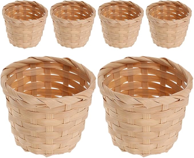 PRETYZOOM Mini Bamboo Storage Basket Woven Small Wicker Organizer for Succulent Plants Decorative Flower Container Portable Storage Basket for Home Party Use 3X3 Inches