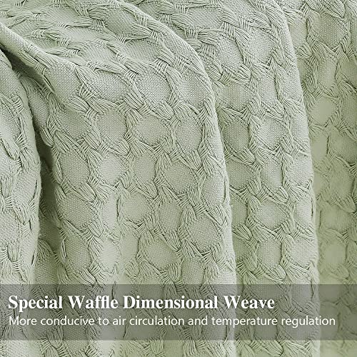 Simple&Opulence 100% Cotton Throw Blanket for Couch, Bed, Waffle Weave Knit Blanket with Tassels, Soft Lightweight Pre-Washed Breathable Comfy Blanket Farmhouse Decor for All-Season(Sage Green) - color: B-sage Green