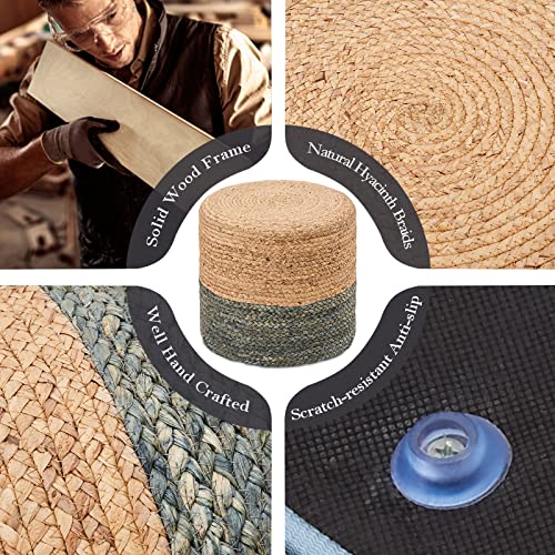 Wimarsbon 18'' Ottoman Pouf, Natural Braided Poof, Rustic Handweave Lounge Pouffe, Boho Footrest Stool for Bedroom, Accent Table or Seat for Living Room (Dusty Blue) - color: 18inch Water Hyacinth Braid & Dusty Blue Corn Shell