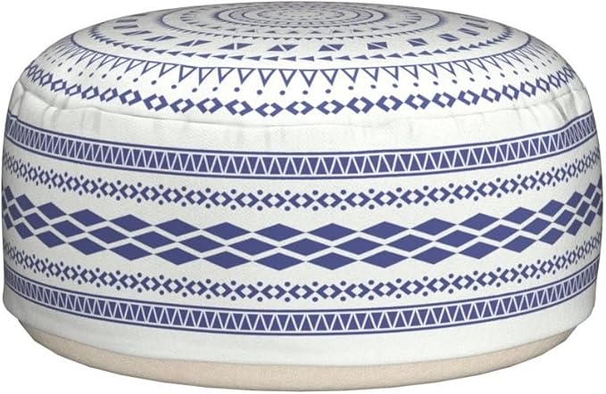 MOCOFO Unstuffed Round Pouf Covers Boho Colorful Geometric Ottoman Pouf Cover with Handle Design,Decoration Footstool for Living Room,Bedroom,Patio (Blue,18x18x8)