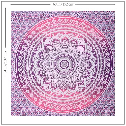 THE ART BOX Pink Purple Cotton Tapestry Mandala Wall Hanging – Tapestry for Bedroom – Boho Room Decor – Small Aesthetic Tapestry 54x60 Inches - color: Pink and White, size: 54"L x 60"W