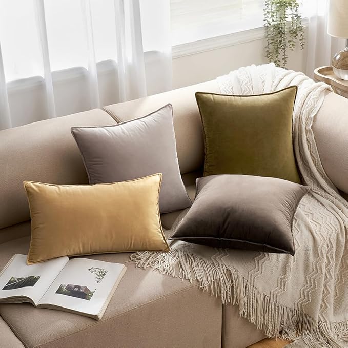 MIULEE Olive Green Velvet Throw Pillow Covers 20x20 Soft Decorative Solid Square Cushion Cases Pack of 2 Modern Luxury Home Decor for Couch, Sofa, Bedroom