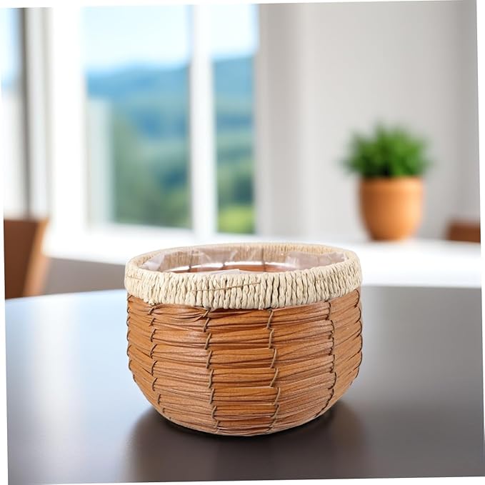 VICASKY Hand Woven Rattan Plant Pot Decorative Flower Basket for Use for Succulents Cacti and Flowers with Craftsmanship