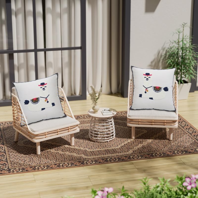 Pack of 2 Embroidered Decorative Throw Pillow Cover 18x18 Inch Farmhouse Floral Pillowcase for Living Room Sofa Bed (Cute Llama) - color: Cute Llama