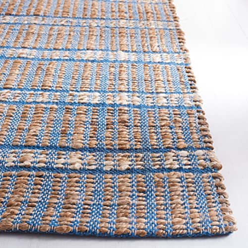 SAFAVIEH Natural Fiber Collection Accent Rug - 3' x 5', Blue & Natural, Handmade Boho Stripe Rustic Jute & Cotton Jute, Ideal for High Traffic Areas in Entryway, Living Room, Bedroom (NFB656M) - color: Blue/Natural, size: 3' x 5' (Rectangular)