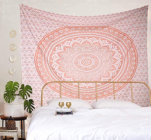 raajsee Rose Gold Ombre Tapestry Wall Hanging Mandala-Bohemian Room Decor-Indian Cotton Throw Hippie Tapestries -Boho Bedding Twin bedspread 52x82 Imches - color: Rose Gold Ombre, size: 82"L x 52"W