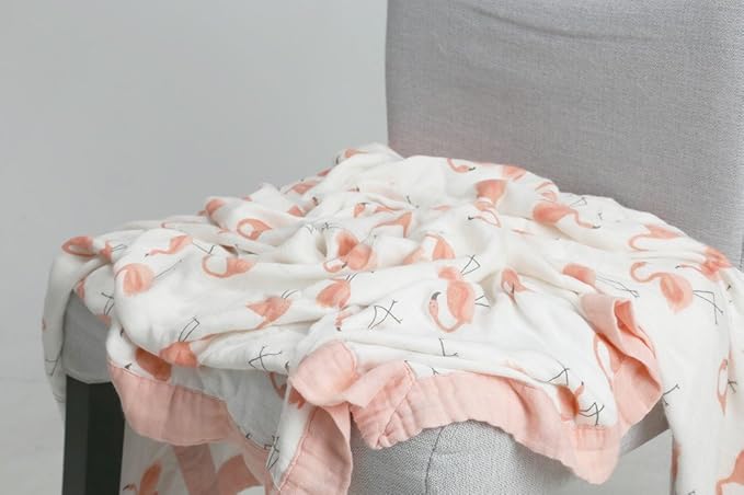 Little Jump Flamingo Baby Blanket - Silky Soft and Breathable Muslin Blankets Baby Girl Quilts- Large 47" x 47" - 2 Layers Toddler Bed Blanket (Flamingo)