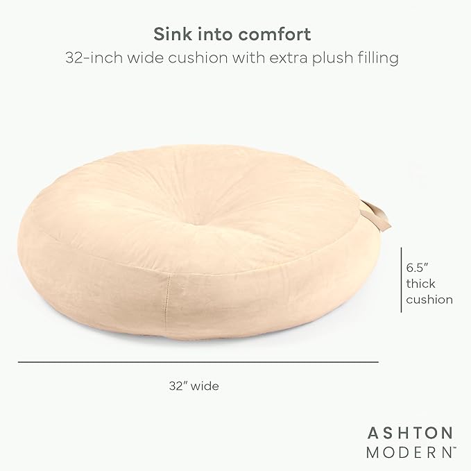 Large Floor Cushion for Kids - 32 inch Cream Round Floor Pillow for Kids Classroom, Throw, Decorative Pillow, Lounger Reading Nook