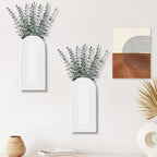 2 Pack Wooden Wall Vase Set - White Finish Modern Farmhouse & Boho Wall Decor for Entryway, Hallway, Bathroom, Living Room, Dining Room, Narrow Spaces