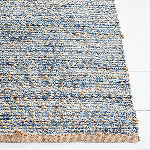 SAFAVIEH Cape Cod Collection Accent Rug - 4' x 6', Natural & Blue, Handmade Flat Weave Coastal Braided Jute, Ideal for High Traffic Areas in Entryway, Living Room, Bedroom (CAP350A)