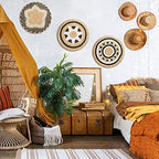 Glenmal 3 Pcs Boho Wall Basket Decor Decorative Bulrush Woven Basket Wall Decor Art Farmhouse Handmade Hanging Baskets with African Design for Living Room Display Table Settings Kitchen Home(Vivid) - style: Vivid