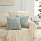 Fancy Homi 4 Packs Grey Blue Euro Decorative Throw Pillow Covers 26x26 Inch for Living Room Couch Bed Sofa, Rustic Famhouse Boho Home Decor, Soft Striped Corduroy Square Cushion Case 66x66 cm