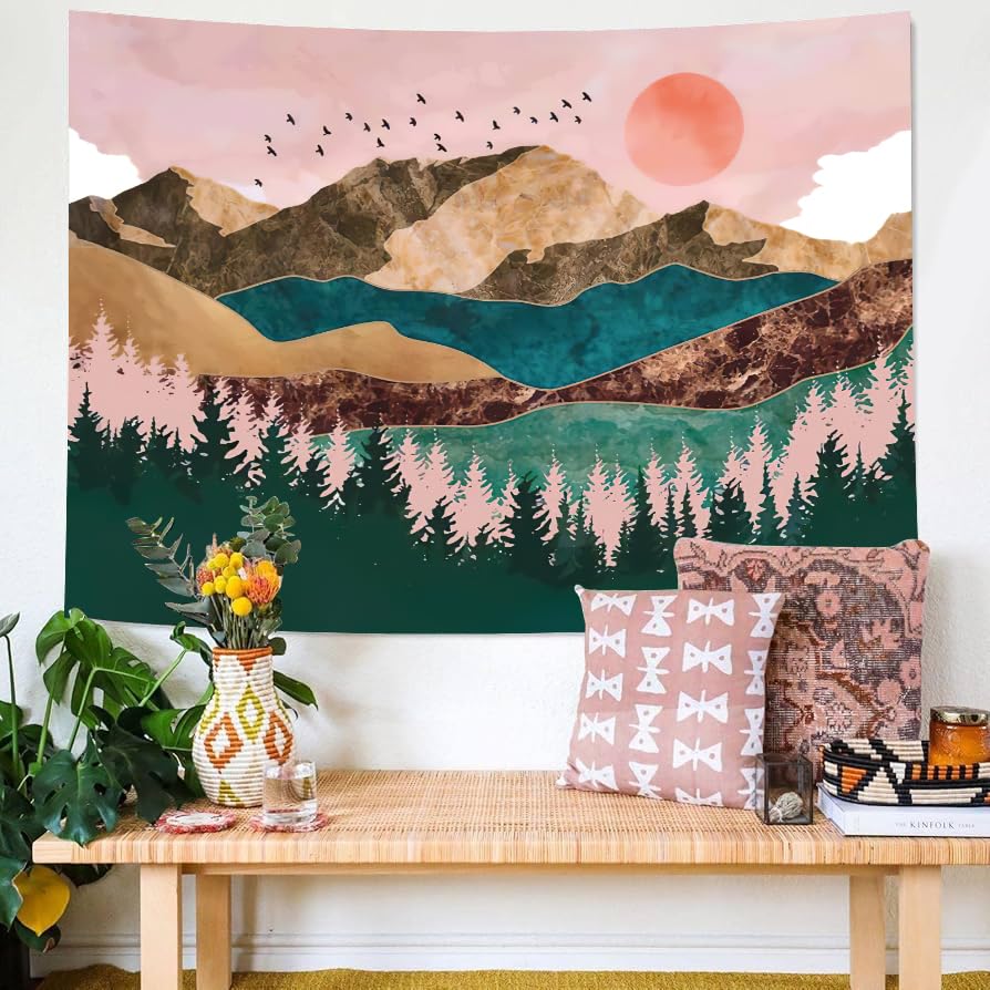 Mountain Sunset Tapestry Large Wall Hanging for Bedroom Living Room Nature Landscape Decor - color: Sunset, size: 59.1"L x 51.2"W