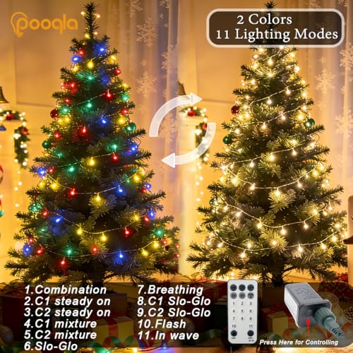 Pooqla 1000 LED Color Changing String Lights, 328 ft Warm White to Multicolor Christmas Lights Plug in with Remote, Connectable 11 Modes Waterproof Clear Wire Twinkle Fairy Lights Indoor Outdoor Decor - color: Warm White and Colorful, size: 1000LED