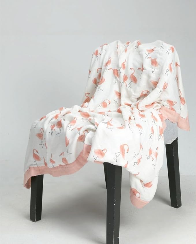 Little Jump Flamingo Baby Blanket - Silky Soft and Breathable Muslin Blankets Baby Girl Quilts- Large 47" x 47" - 2 Layers Toddler Bed Blanket (Flamingo)