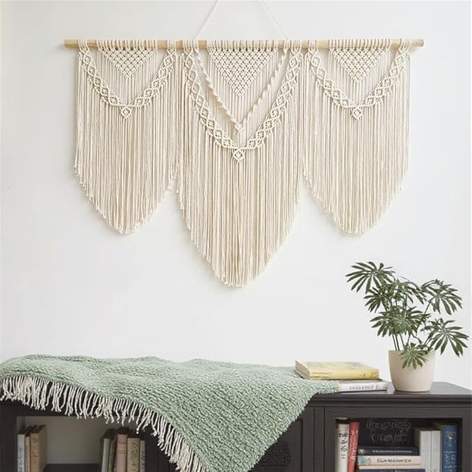 oiikain Large Handmade Boho Macrame Wall Hanging Tapestry - Chic Bohemian Woven Home Decor art for Living Room, Bedroom, and Wedding Parties (43''x32'', Three Triangle)