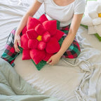Green Philosophy Co. Poinsettia Plush Throw Pillow - Christmas Red Flower Shaped Accent Cushion | Unique Christmas Decor & Gift