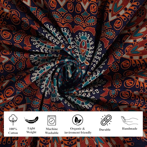 FURNISHFUL FINESSE Handmade Cotton Peacock Mandala Tapestry - Boho Wall Decor, Bohemian Hippie Room Hanging for Bedroom, Dorm & Living Room Aesthetic - 30x40 Inches, (Golden Blue) - color: Golden Blue, size: 40"L x 30"W