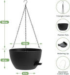 3 Pack 10 Hanging Flower Pots with Chains Self Watering Plastic Planters for Indoor Outdoor Plants, Sturdy Triangular Iron Chain Design for Garden PorchPlastic Hanging Flower pots (3, Black)