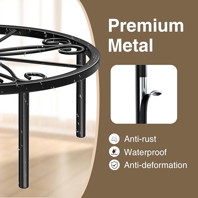9 IN Plant Stand 1 PIC Metal Flower Pot Holders Indoor Tall 3.5'' Plant Rack Plant Riser Plant Shelf Accessories For Living Room Balcony Round Black