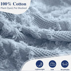 Simple&Opulence Cotton Throw Blanket for Bed, Couch, Boho Textured Geometric Knit Woven Blanket with Tassels Soft, Lightweight Breathable Shabby Chic Farmhouse Decoration for All-Season(Dusty Blue)