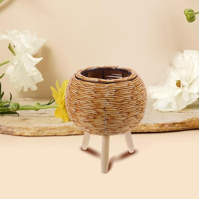 Home Woven Rattan Plant Basket Plant Pot Rack for Indoor and Outdoor Use Stylish Flower Pot Stand for Living Room Balcony and Garden Decor