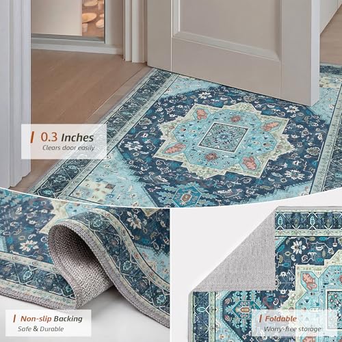 MINIDEAR 2x3 Area Rugs for Entryway Kitchen, Washable Rug Small Accent Rugs for Bedroom Non Slip Vintage Rug Thin Carpet Mat for Home, Teal - color: 02blue-gray, size: 2' x 3' (Rectangular)